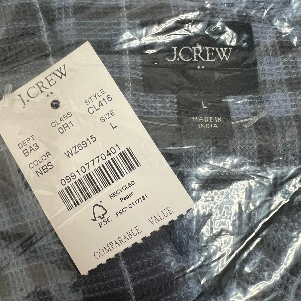 NWT! J. Crew Navy Blue Sky Plaid Waffle Dobby Shirt. Size Large.